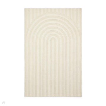 Hudson Bay 24137 Modern Plain Geometric Arched Line Curved Bands Hand-Woven High-Density Textured Carved Hi-Lo 3D Effect Wool Pile Ivory Rug-Think Rugs-Rug Love - The Most Loved Rug Store